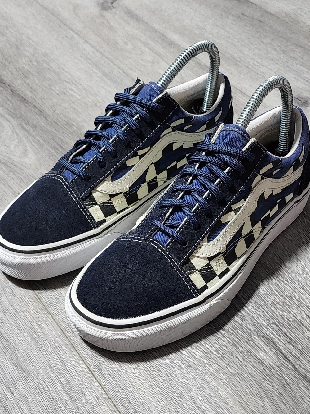 Vans Old Skool Low Top Blue Checkerboard Suede Sneakers Womens Size 7